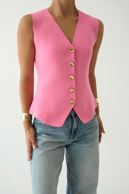 SUMMER V NECK BUTTON TOP