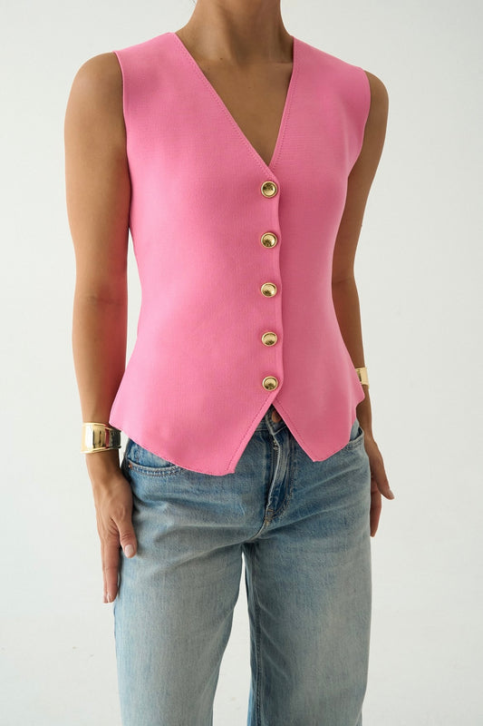 SUMMER V NECK BUTTON TOP