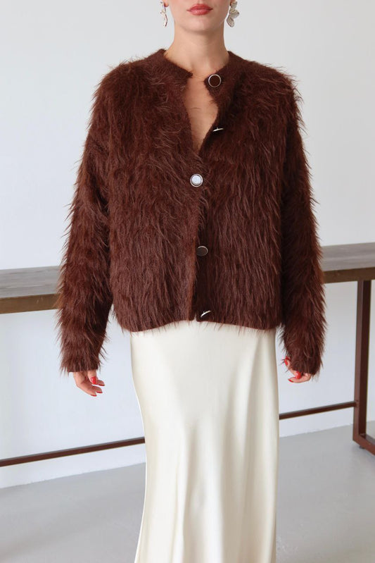 DARA FUZZY V NECK CARDIGAN