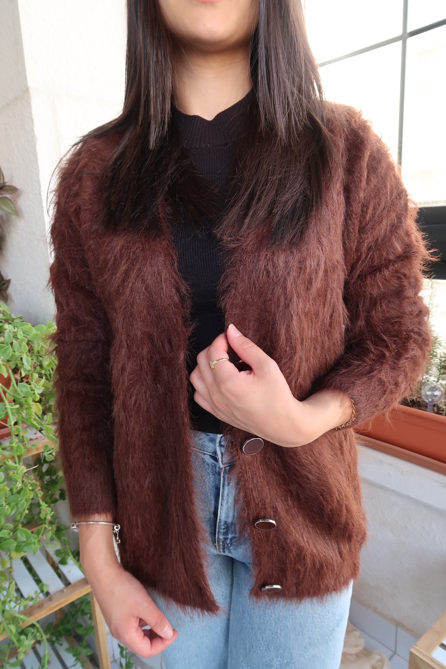 DARA FUZZY V NECK CARDIGAN