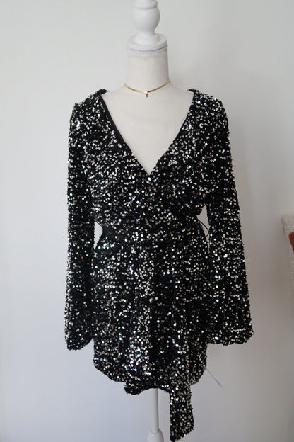 HOLIDAY VELVET EVENING DRESS- BLK SEQUENCE