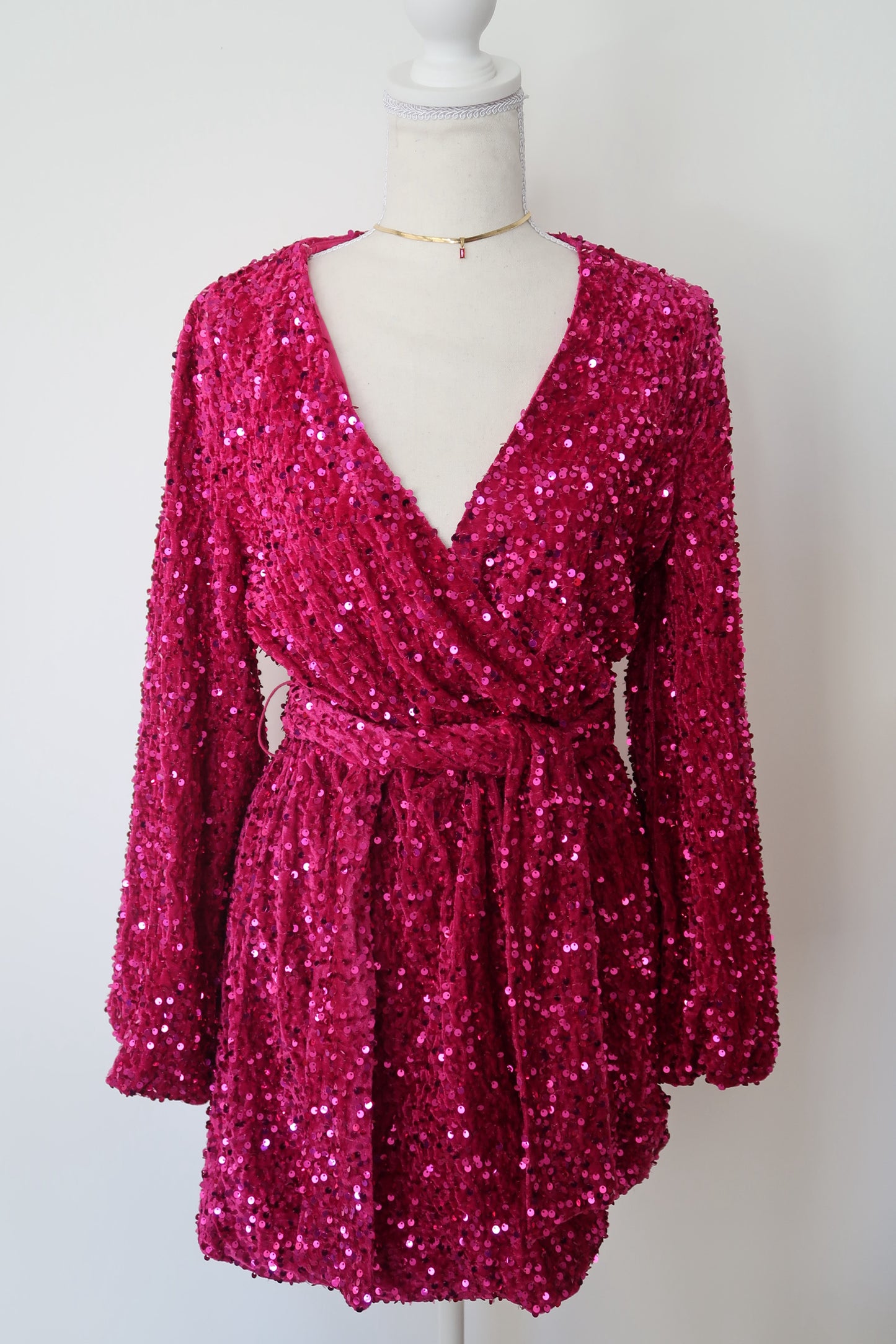 HOLIDAY VELVET EVENING DRESS- FUCHSIA SEQUENCE