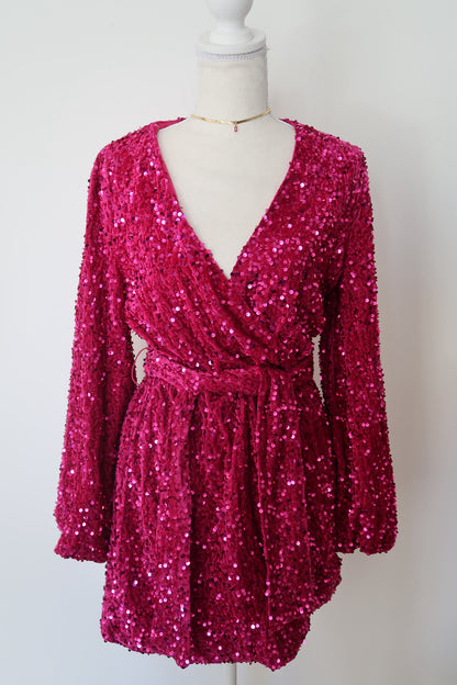 HOLIDAY VELVET EVENING DRESS- FUCHSIA SEQUENCE