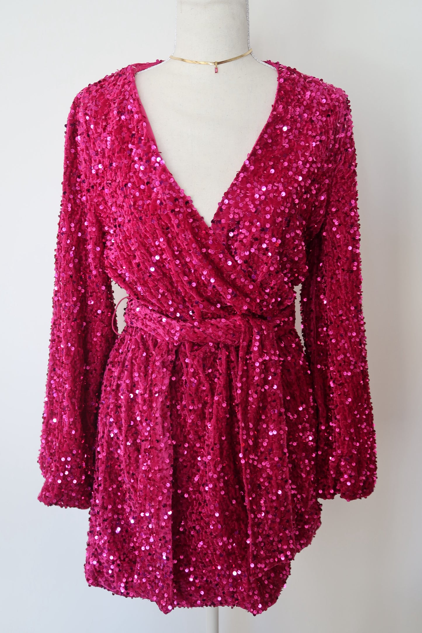 HOLIDAY VELVET EVENING DRESS- FUCHSIA SEQUENCE
