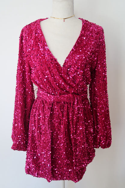 HOLIDAY VELVET EVENING DRESS- FUCHSIA SEQUENCE