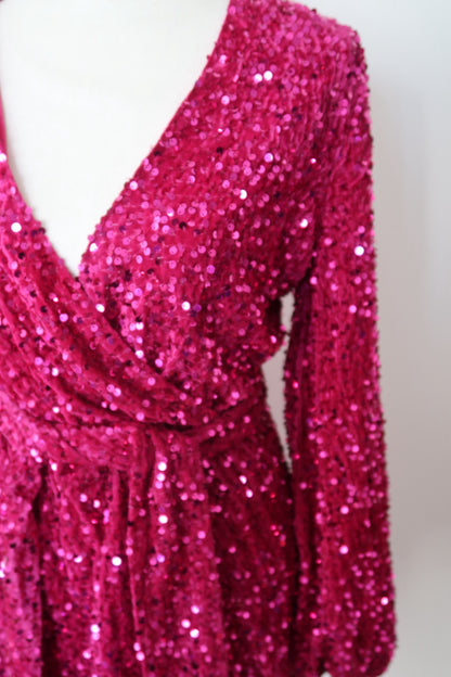 HOLIDAY VELVET EVENING DRESS- FUCHSIA SEQUENCE