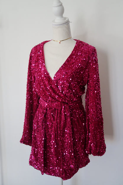 HOLIDAY VELVET EVENING DRESS- FUCHSIA SEQUENCE