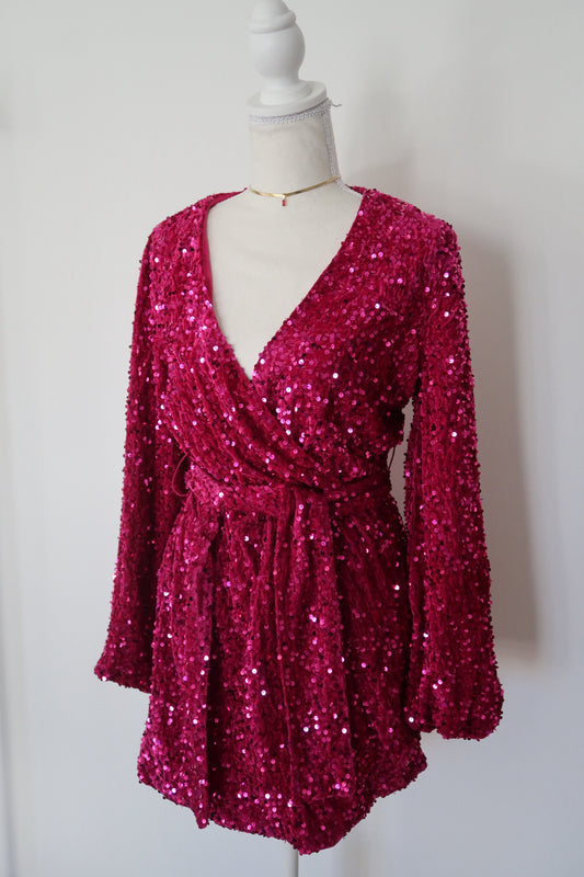 HOLIDAY VELVET EVENING DRESS- FUCHSIA SEQUENCE