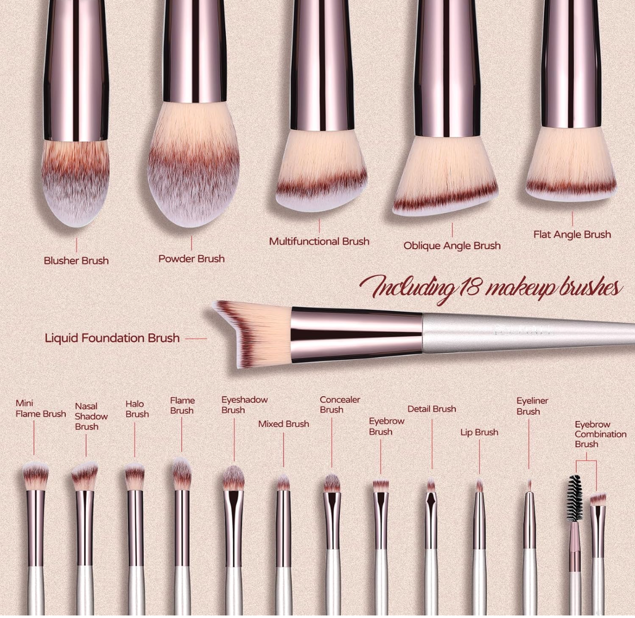 BS-MALL 18PCS PROFESSIONAL MAKEUP BRUSHES